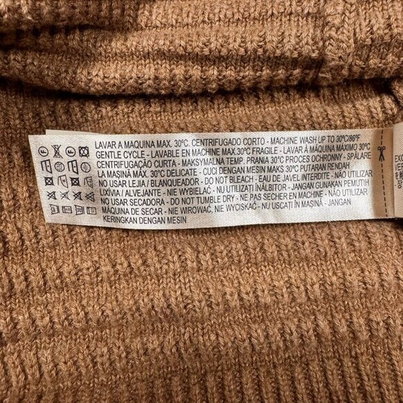 Massimo Dutti Pullover Sweater Sz.L Camel Cotton Cashmere Textured Minimalist - Picture 10 of 11